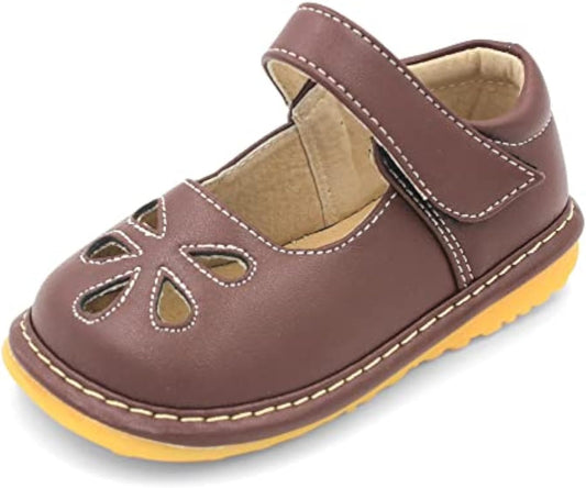 Mary Jane Squeaky Shoes for Toddler Girls, Ideal Walking Shoes with Removable Squeaker and Adjustable Strap - Soft Sole Shoes for Little Girls