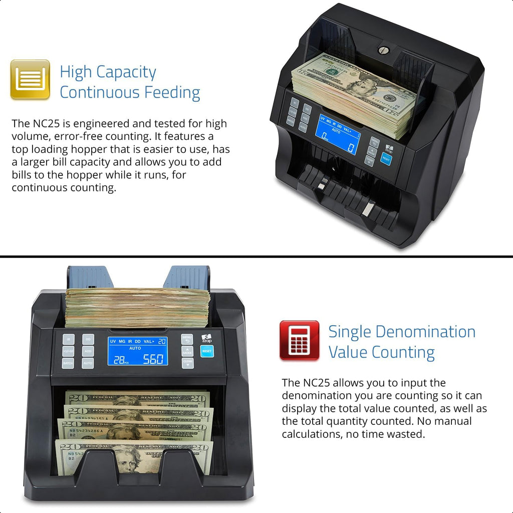 Bill Value Counter & Counterfeit Detector - Money Cash Currency Machine (NC25)