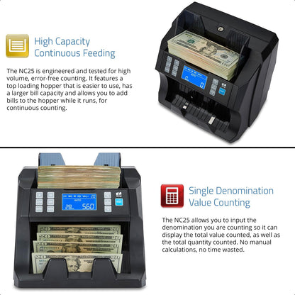 Bill Value Counter & Counterfeit Detector - Money Cash Currency Machine (NC25)