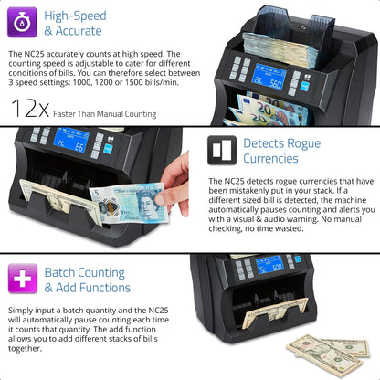 Bill Value Counter & Counterfeit Detector - Money Cash Currency Machine (NC25)